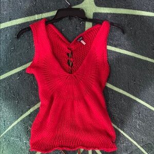 Red Knit Sleeveless Top